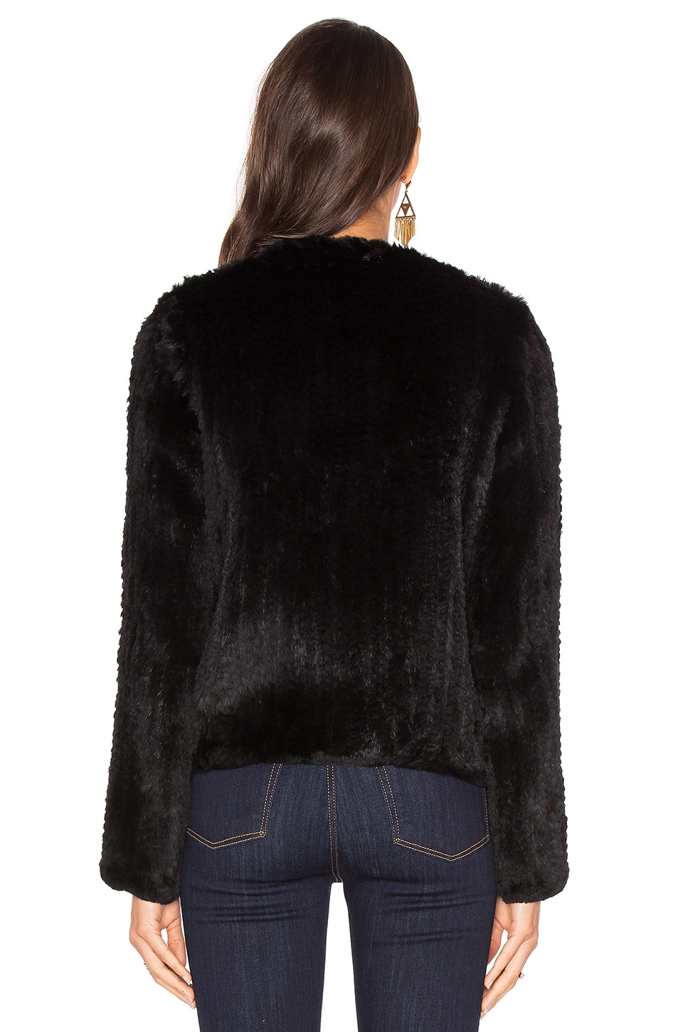 JUNE Zip Rabbit Fur Knitted Jacket, Black | ModeSens