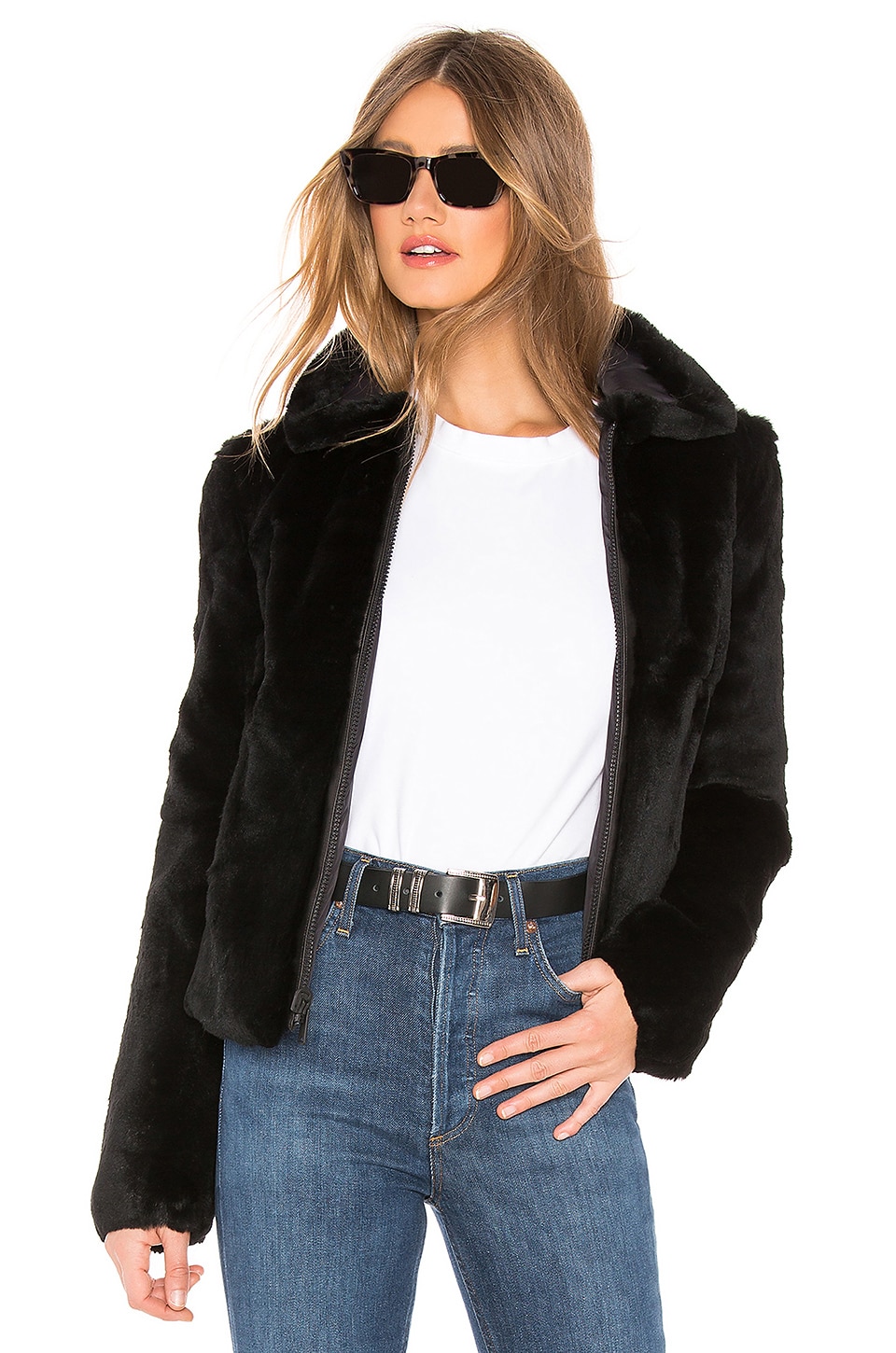 June Reversible Fur Pilot Jacket in Black & Black | REVOLVE