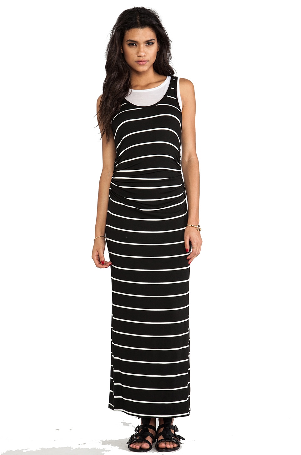 Kain Double Layered Astrid Maxi Dress in Black White Stripe over White ...