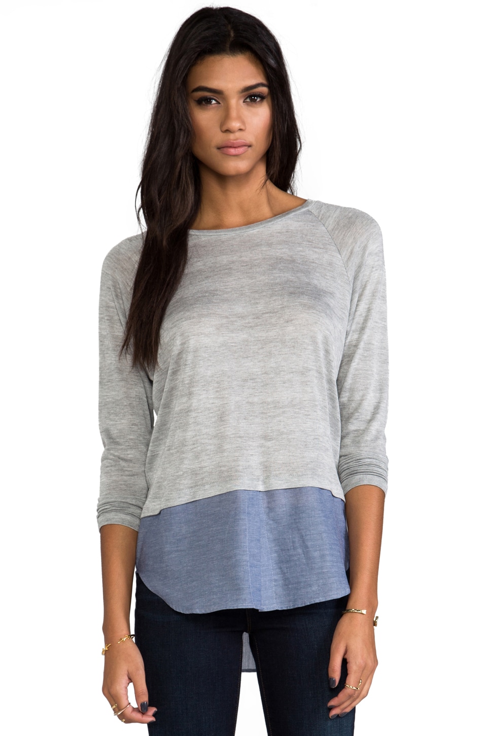 Kain Lamb Sweater in Heather Grey & Blue Chambray | REVOLVE