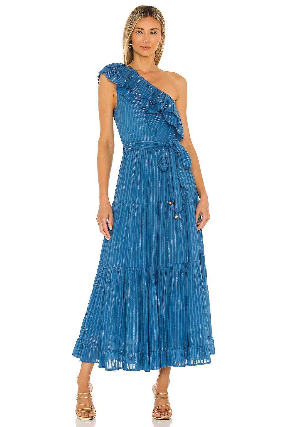 Karina Grimaldi Dafne One Shoulder Maxi Dress Blue
