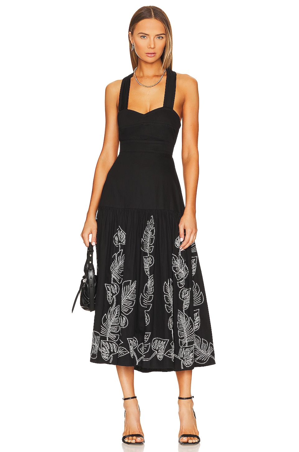 Karina Grimaldi Serena Embroidered Midi Dress in Black | REVOLVE