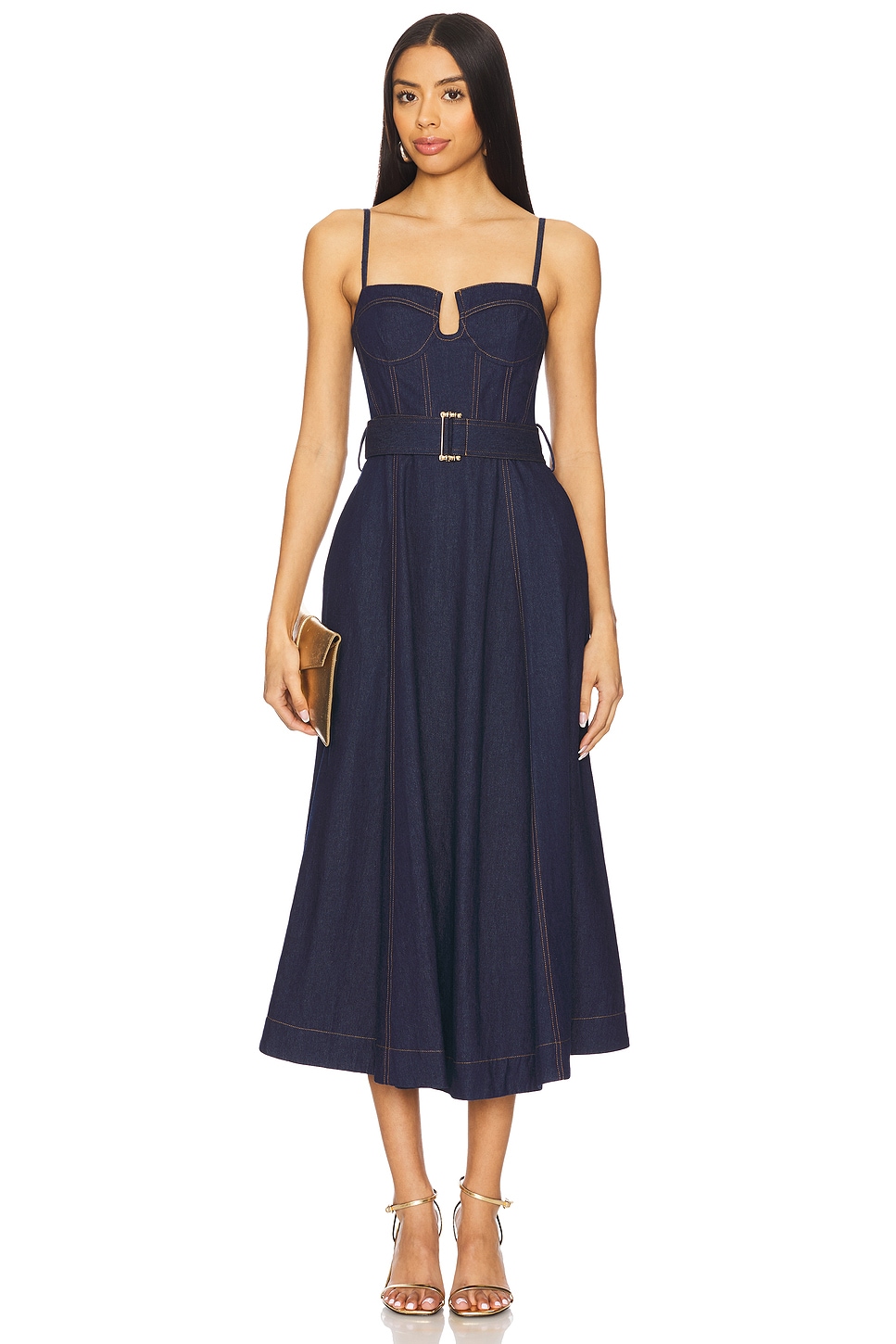 denim dress princess polly Denim Button-Front Midi Dress