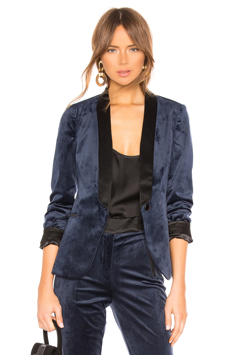 Karina Grimaldi Bruno Velvet Tuxedo Jacket in Sapphire | REVOLVE
