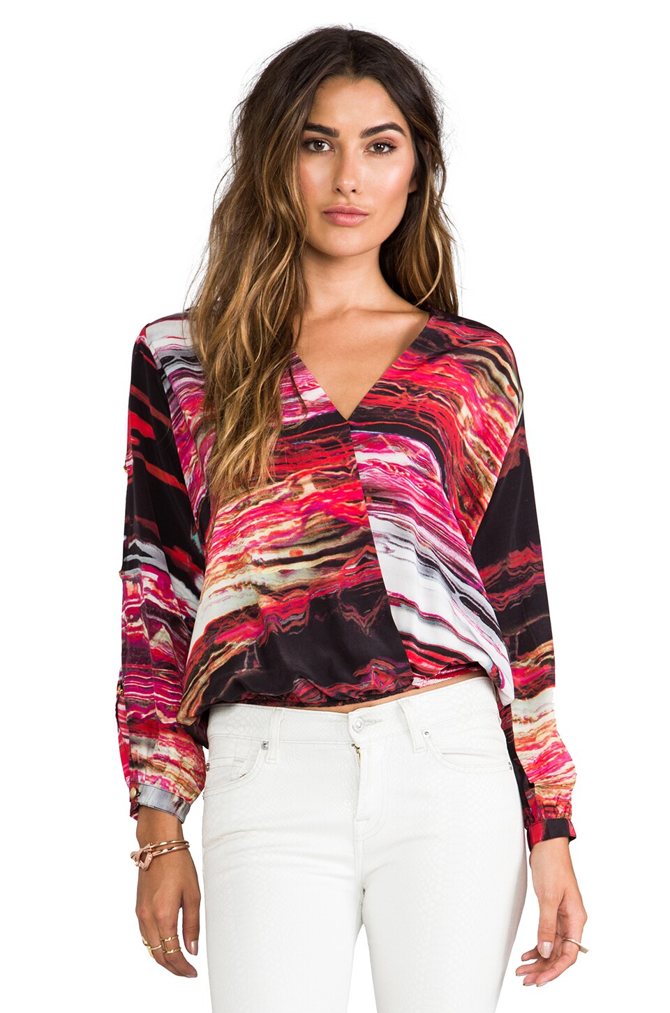 Karina Grimaldi Silk Red Marble Prit Samantha Top in Red Marble | REVOLVE