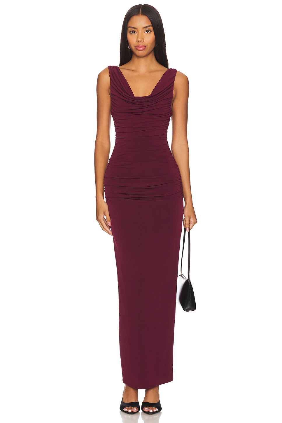 Katie May Surreal Long Formal Gown LARGE in Sangria Wine Cowl store Neck $375