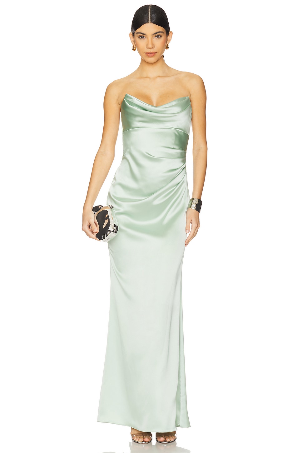 seafoam green satin dress Daphne High Neck Satin Bridesmaid Dress
