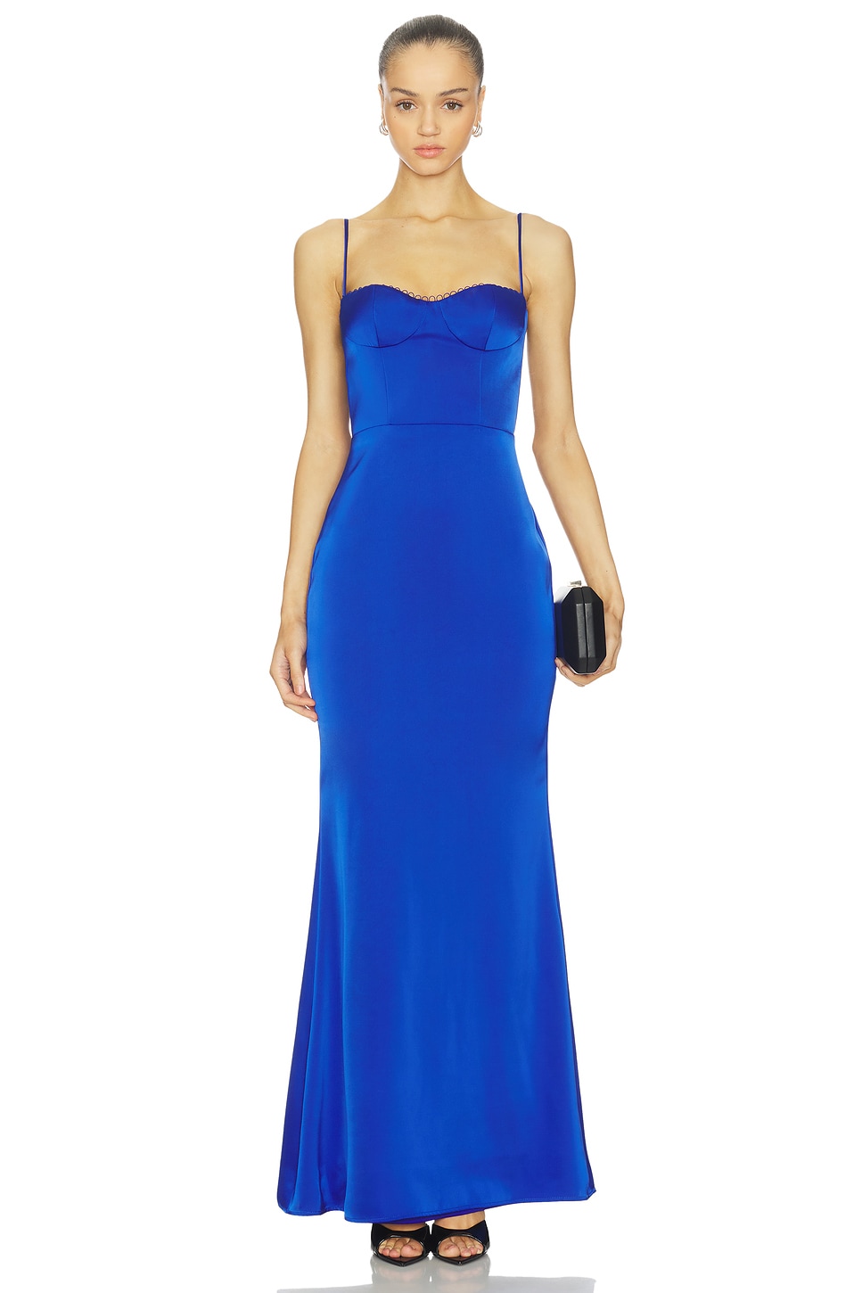 sachin and babi light blue dress Midriff Cut-Out Long Prom Dress with Cowl Neck Front Navy / XLarge