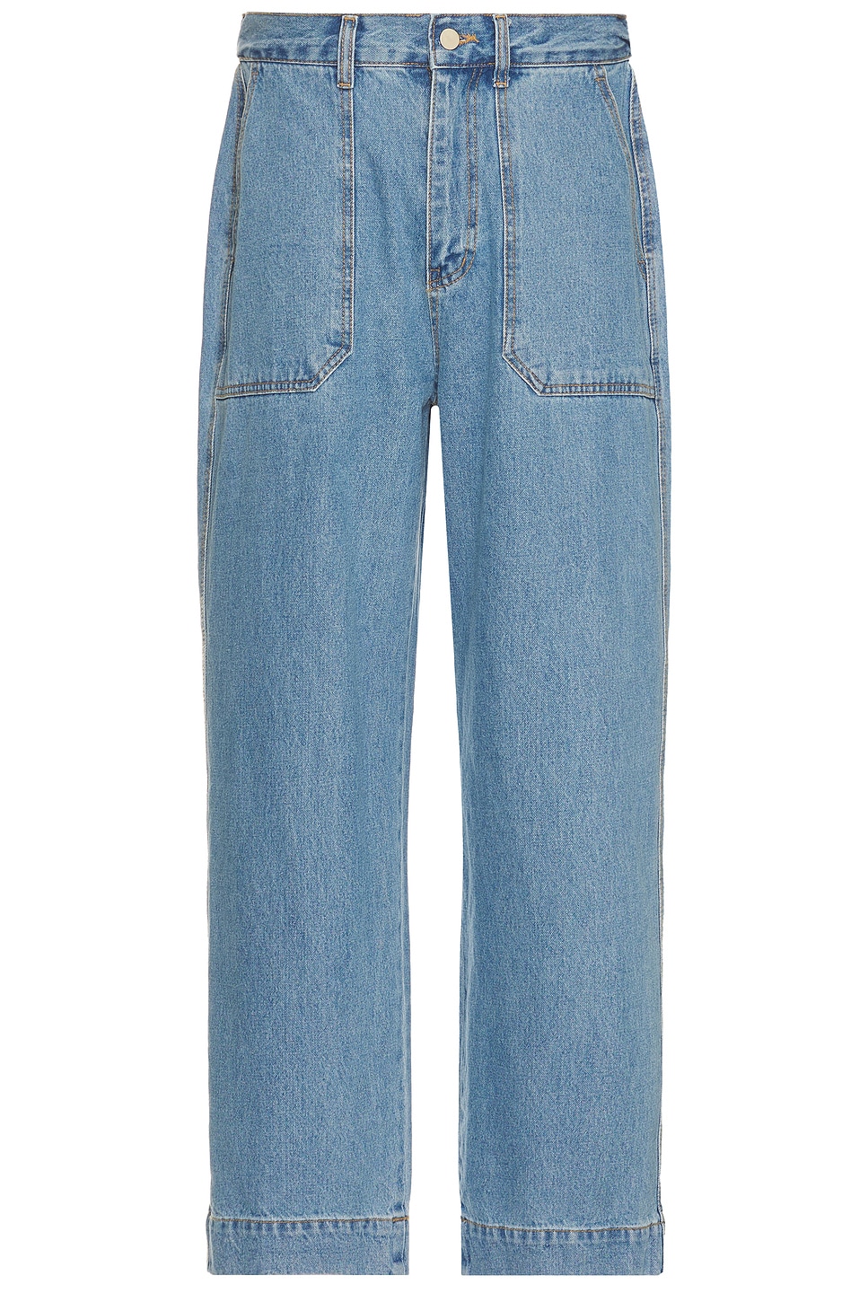 KAPPY DESIGN One Tuck Wide Fatigue Denim Jeans in Blue | REVOLVE