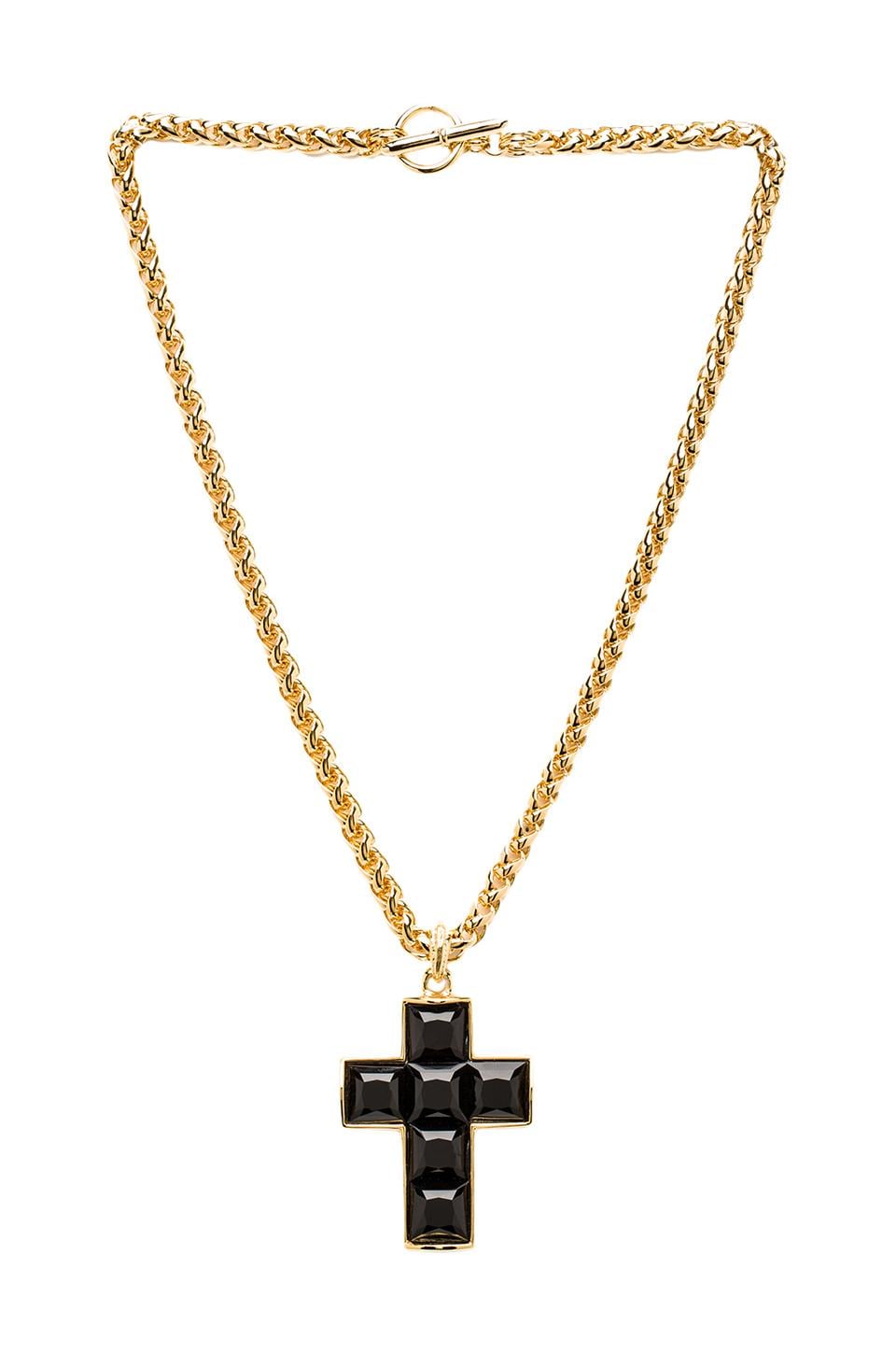 Kenneth Jay Lane Thick Chain Cross Necklace in Gold & Jet Stone | REVOLVE