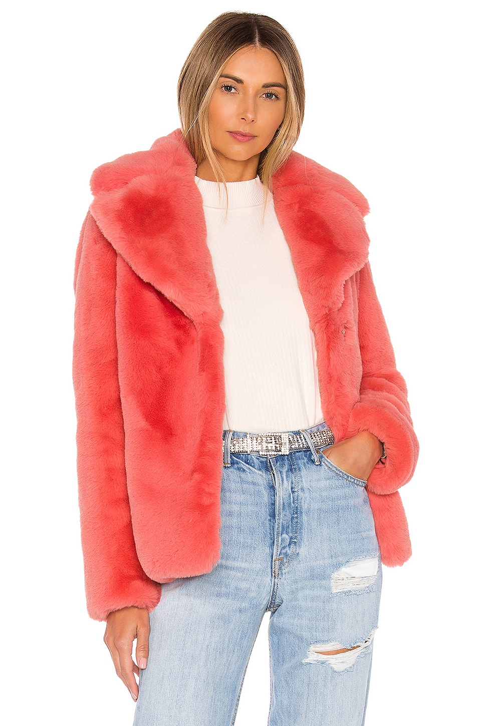 KENDALL + KYLIE Faux Fur Coat in Coral | REVOLVE