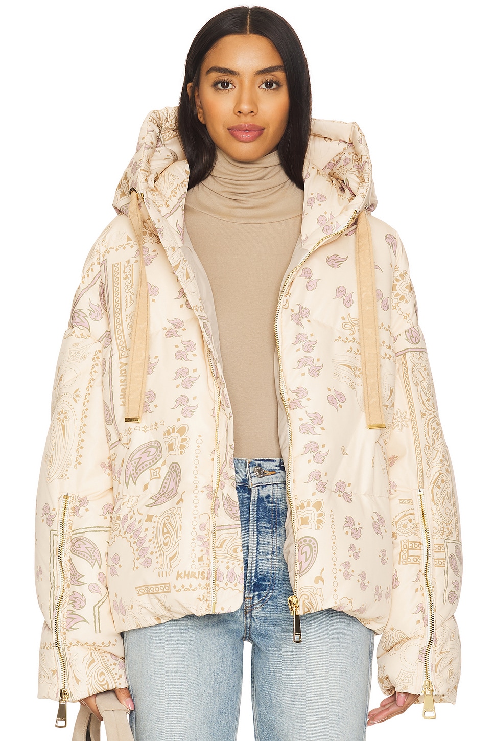 Khrisjoy Bandana Puffer Jacket in Butter | REVOLVE