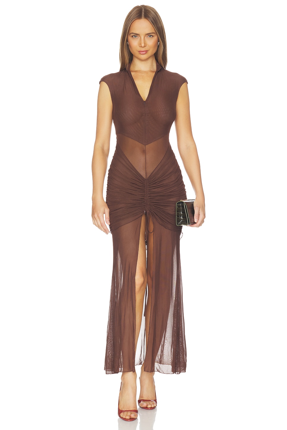 kim mesh dress Brown Ruffle Mesh Dress Medium / Brown