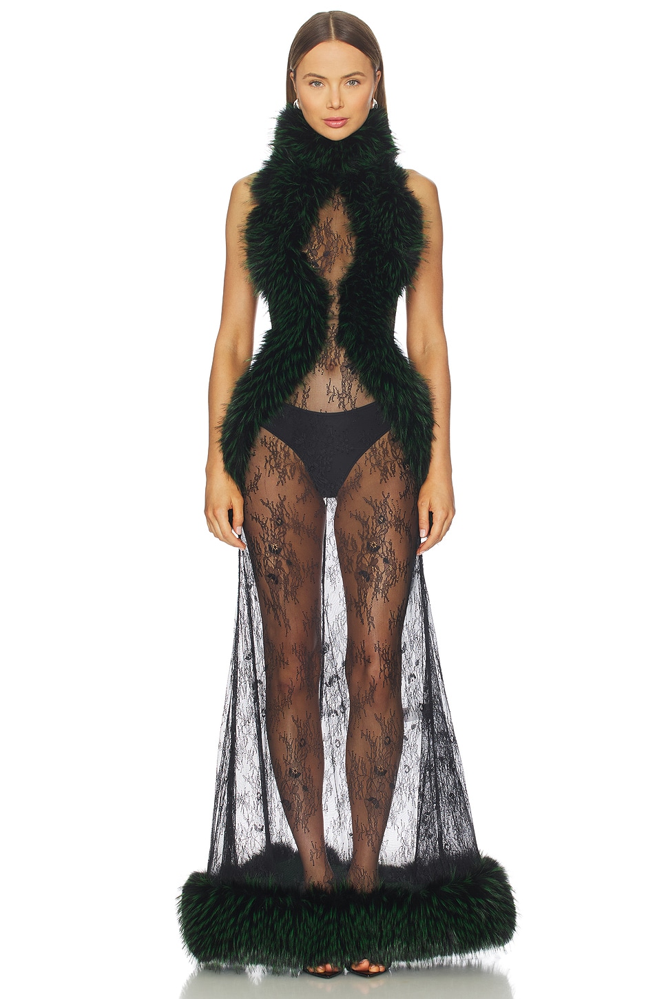 Valentina Lace Fur Gown