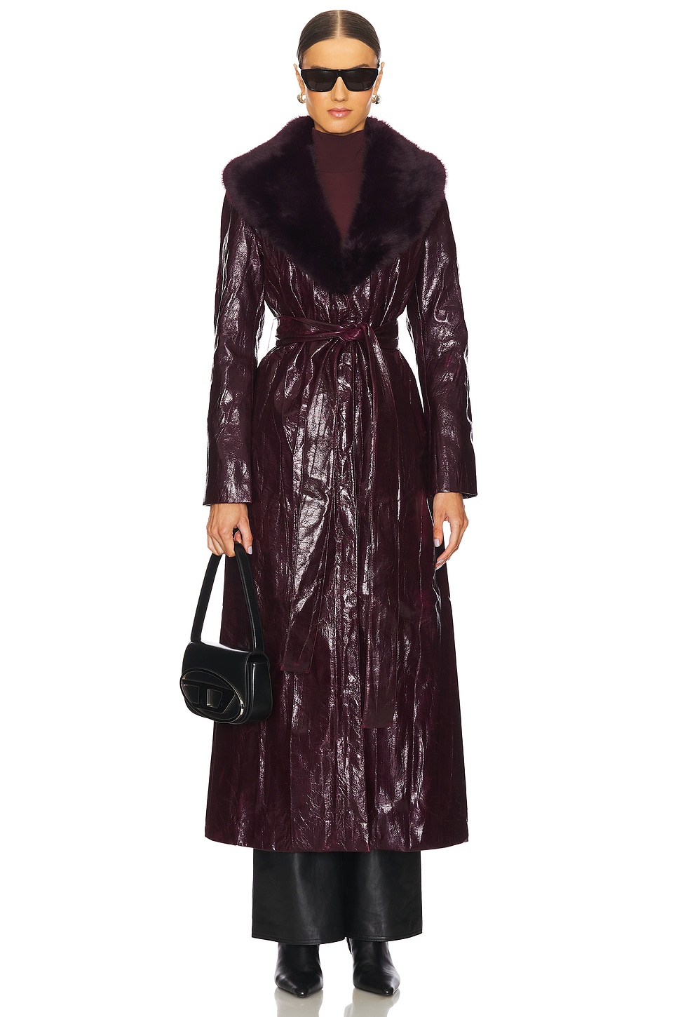 Bordeaux Faux Fur Collar Coat