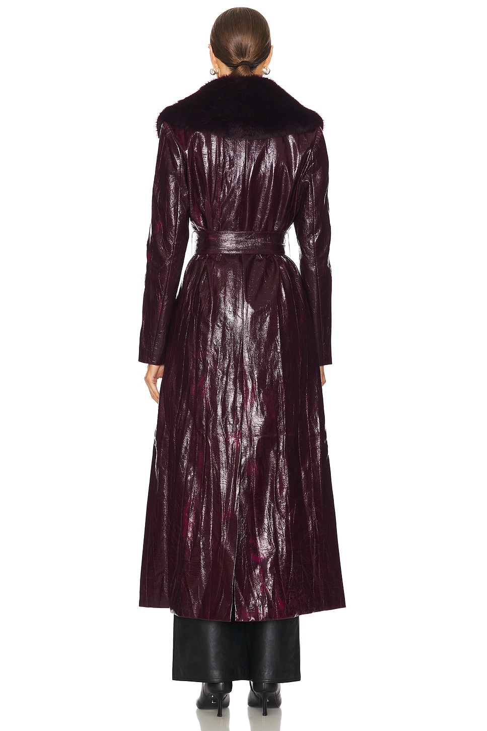 Bordeaux Faux Fur Collar Coat