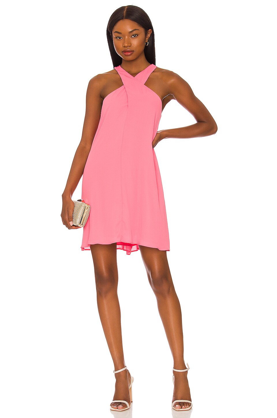 krisa Wrap Halter Mini Dress in Candy REVOLVE