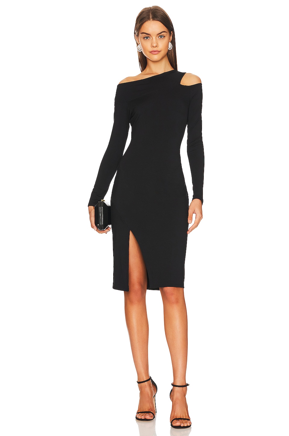 krisa Asymmetrical Cutout Midi Dress in Black | REVOLVE