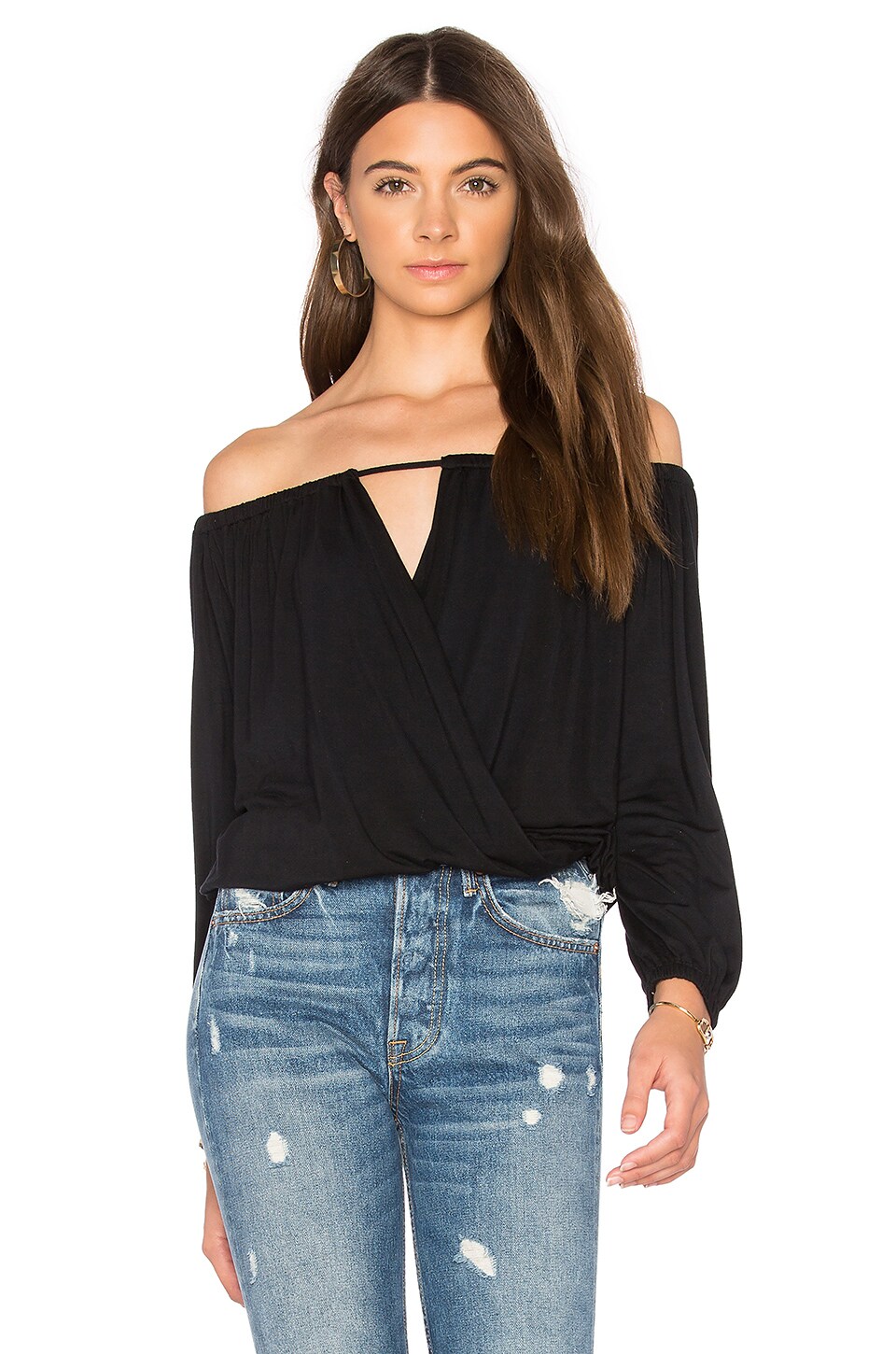 krisa Off Shoulder Surplice Top in Black | REVOLVE