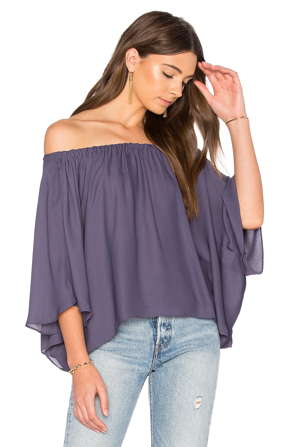 krisa Off Shoulder Drape Top in Blueberry | REVOLVE