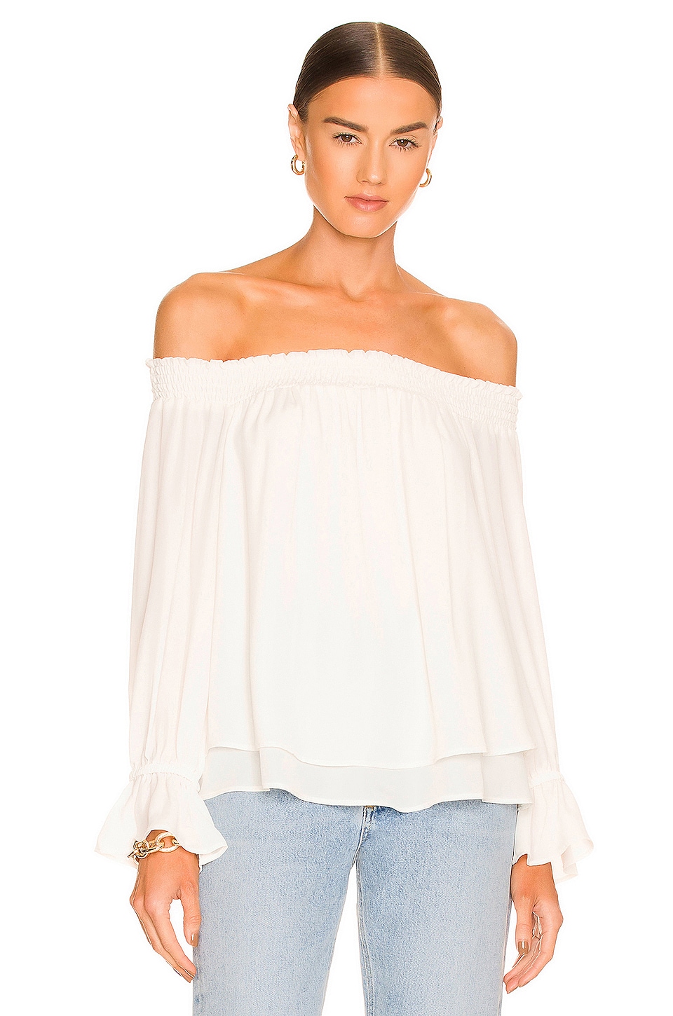 krisa Off Shoulder Ruffle Cuff Top in Cream | REVOLVE