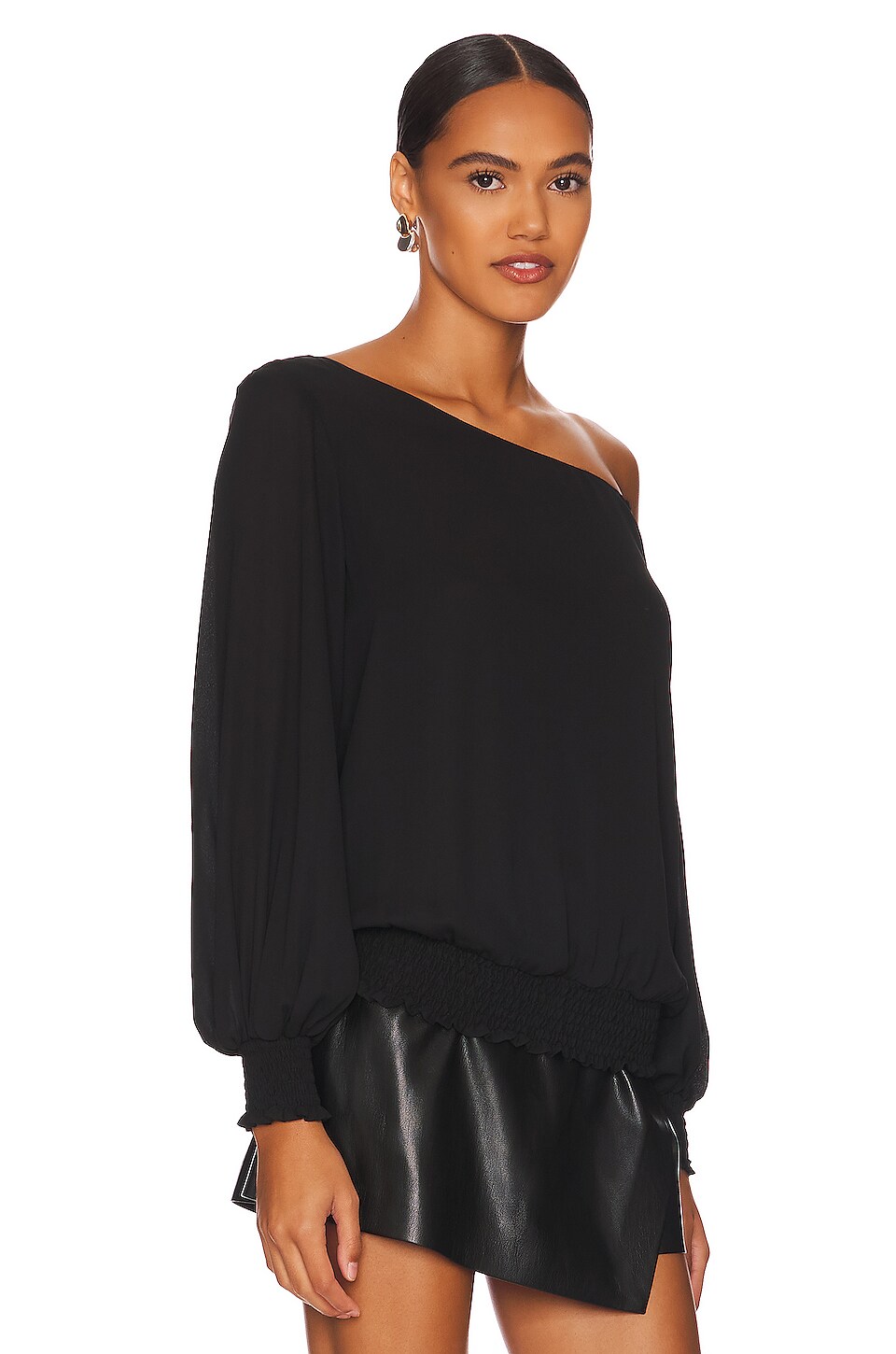 krisa One Shoulder Blouse en Black