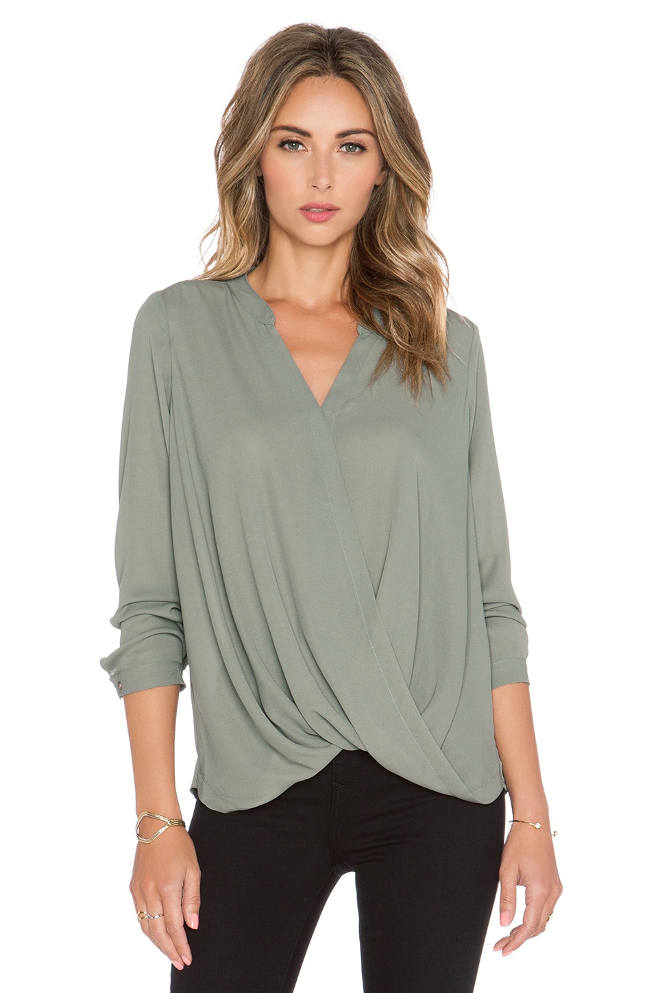 krisa Surplice Long Sleeve Top in Moss | REVOLVE