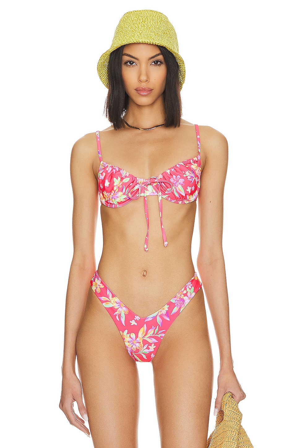 Kulani Kinis Ruched Underwire Bikini Top in Viva Dreama Pink Print