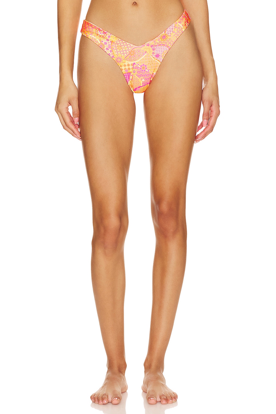 KULANI KINIS Flamingo Pink Ribbed Cheeky High Waist Bikini Bottom