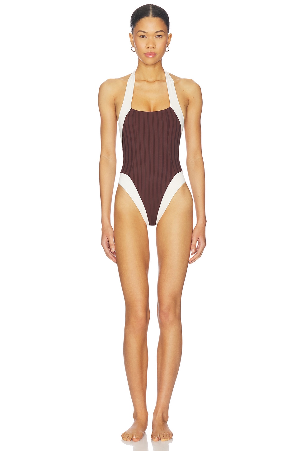 KYA Rosie One Piece in Ribbed Espresso & Vanilla | REVOLVE