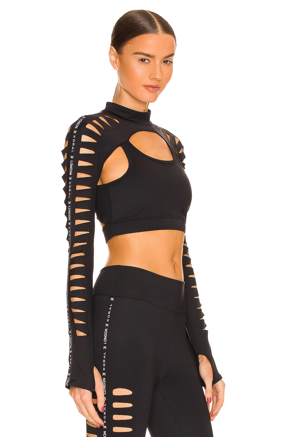 KORAL x David Koma Laser Cut Crop Top in Black