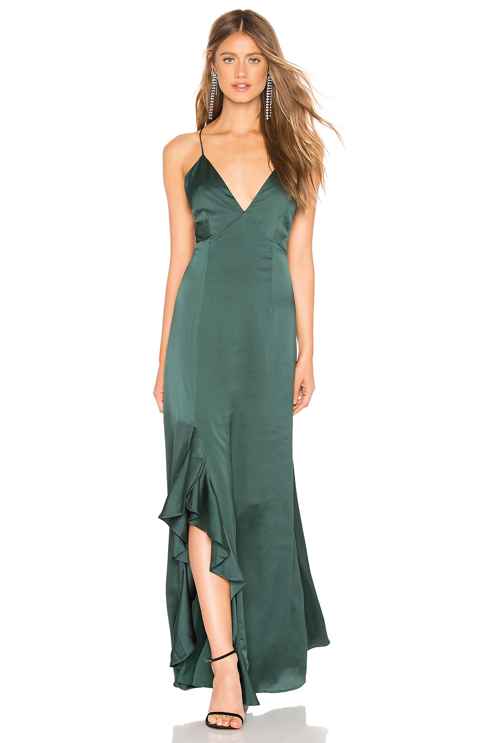Keepsake Infinity Ruffle-Trimmed Gown In Forest Green | ModeSens