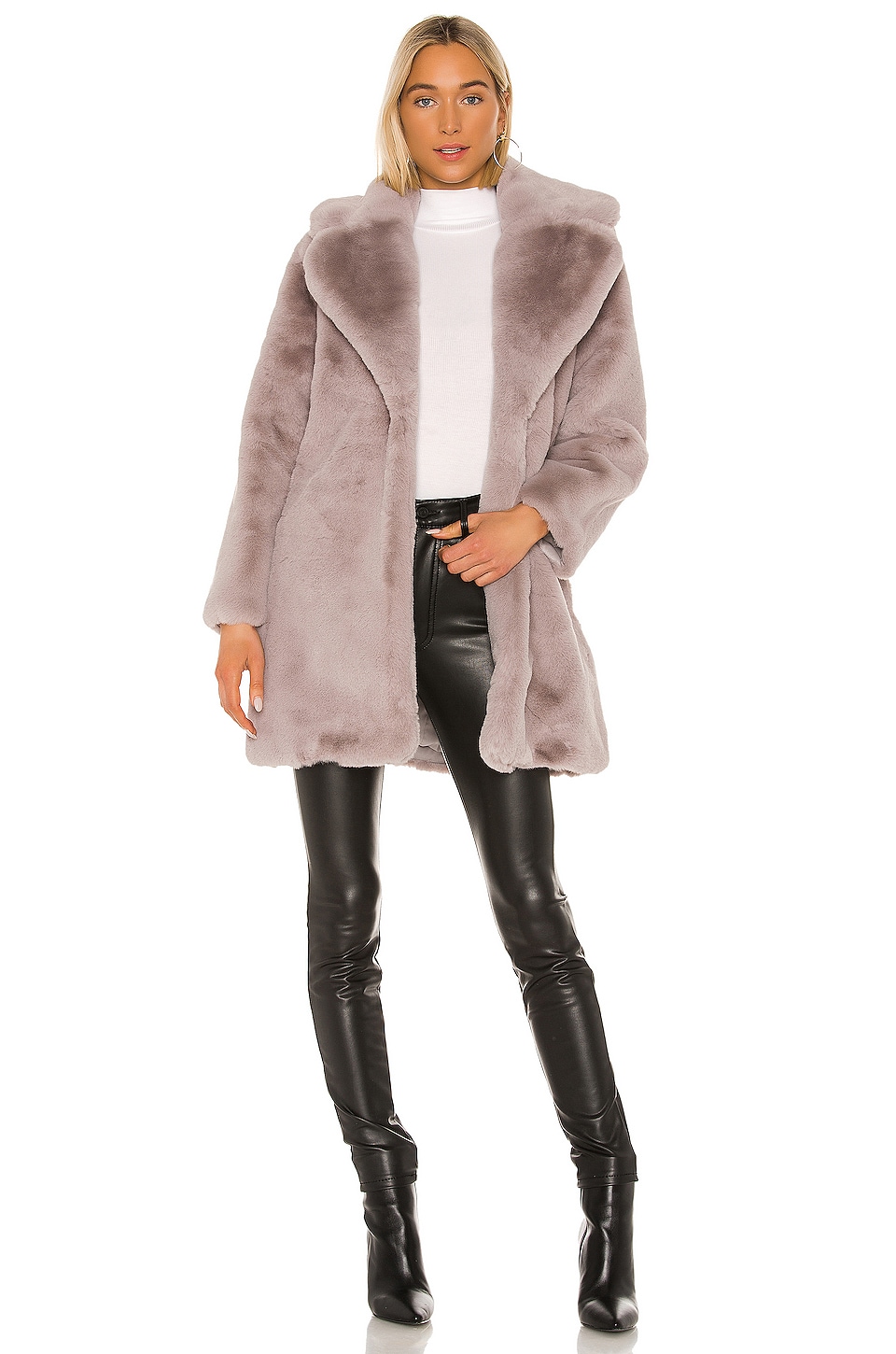 grey faux fur coat