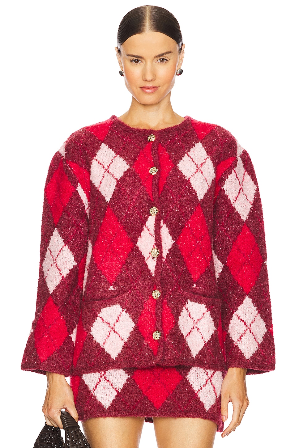 ◆DEINET◆ CROP ROUND CARDIGAN IN BURGUNDY KDBBC4S5211 CROP ROUND CARDIGAN IN BURGUNDY - DEINET