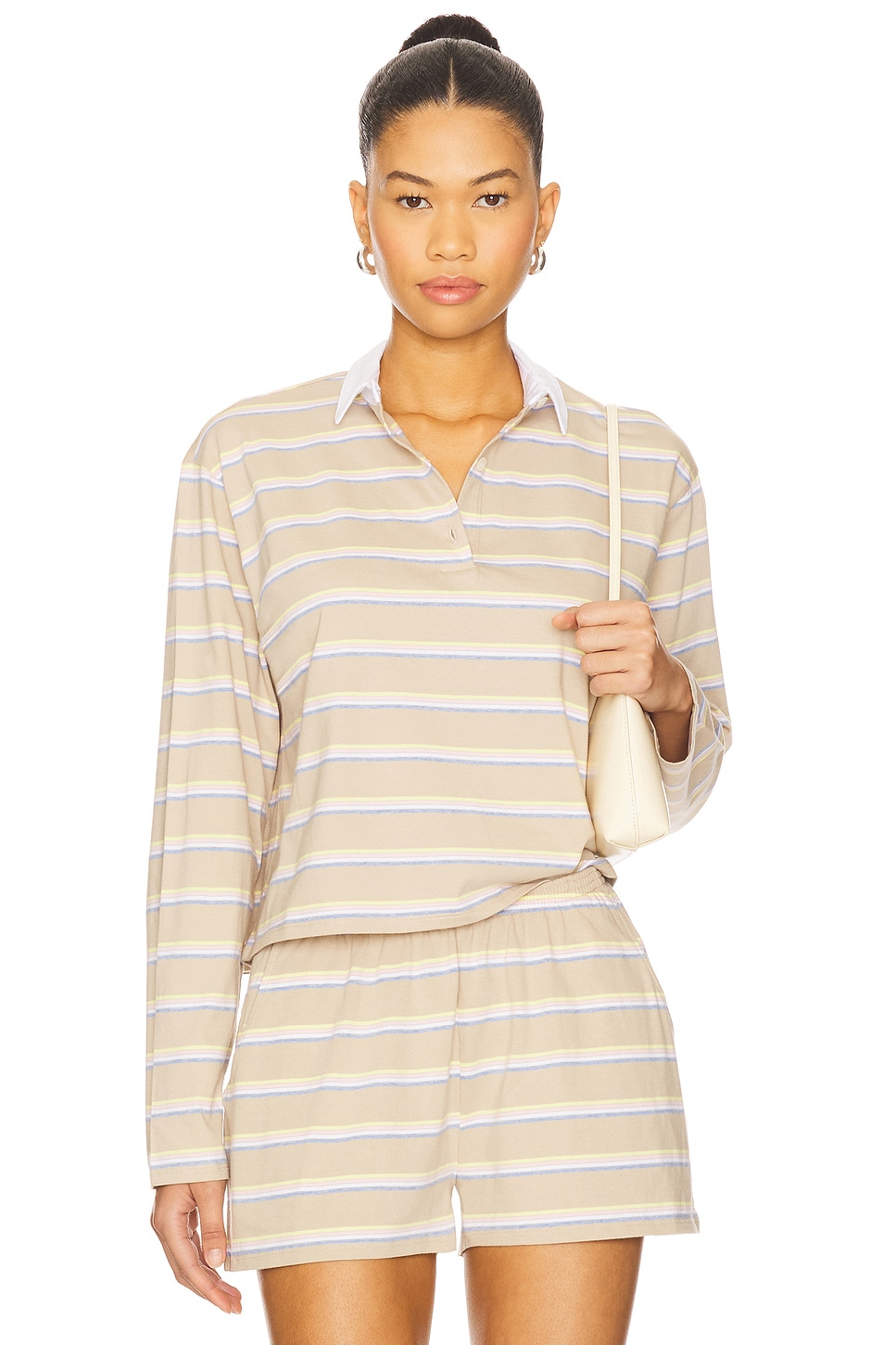 Kule The Lexie Polo Top in Sand Multistripe | REVOLVE