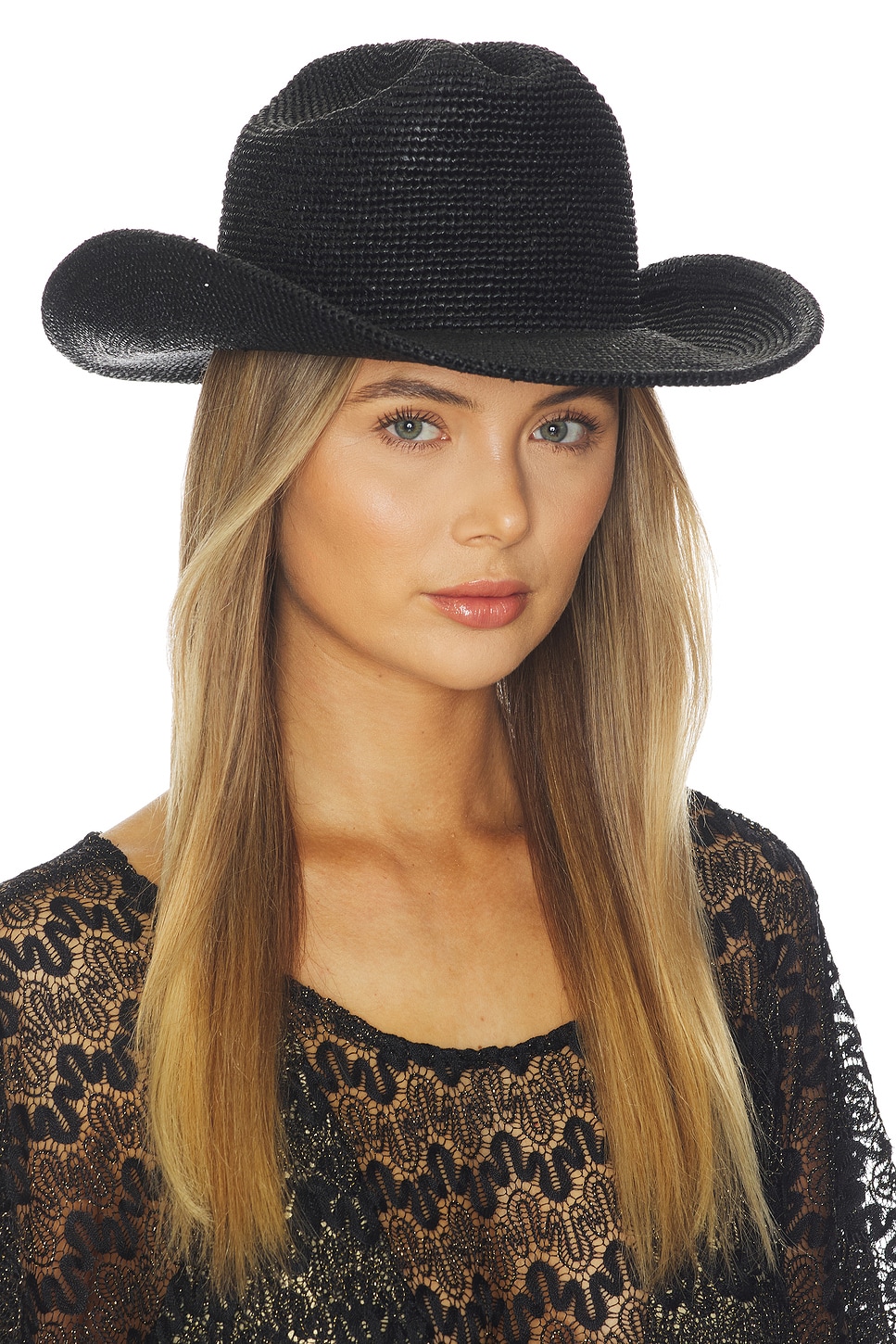 Lack of Color Raffia Cowboy Hat in Noir | REVOLVE display picture 3