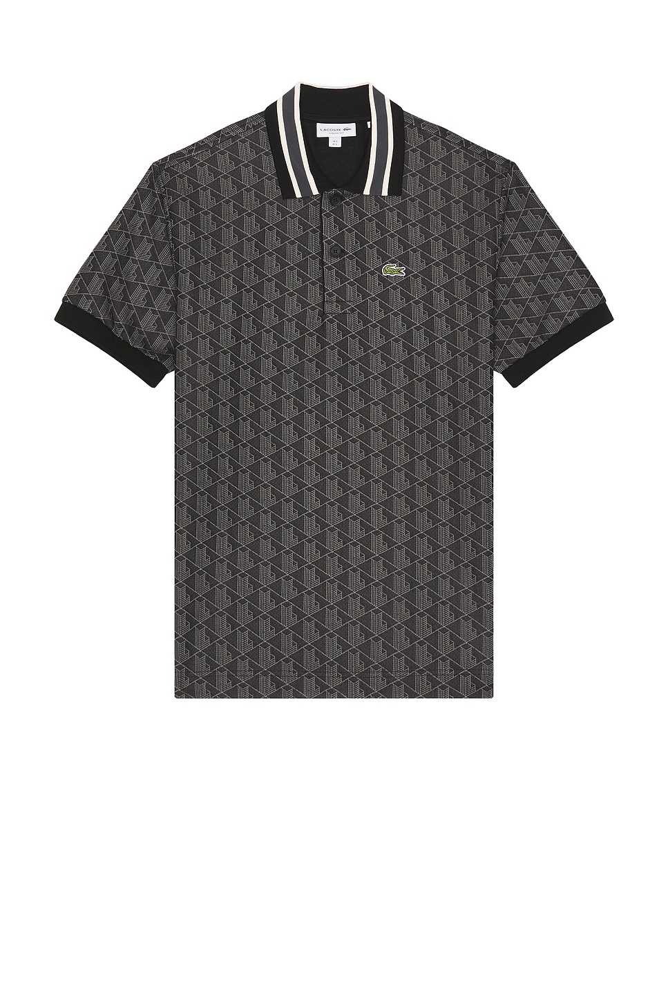 LACOSTE モノグラムポロシャツ ダークグレー Lacoste MONOGRAM ポロシャツ - Black & Graphite | REVOLVE