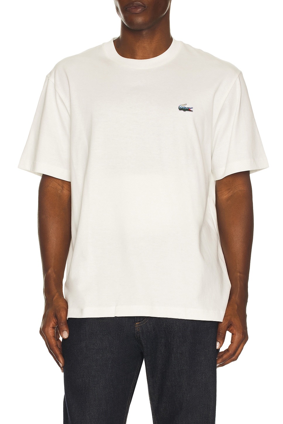 Lacoste Heavy Jersey Landscape Crocodile Print T-Shirt in Flour