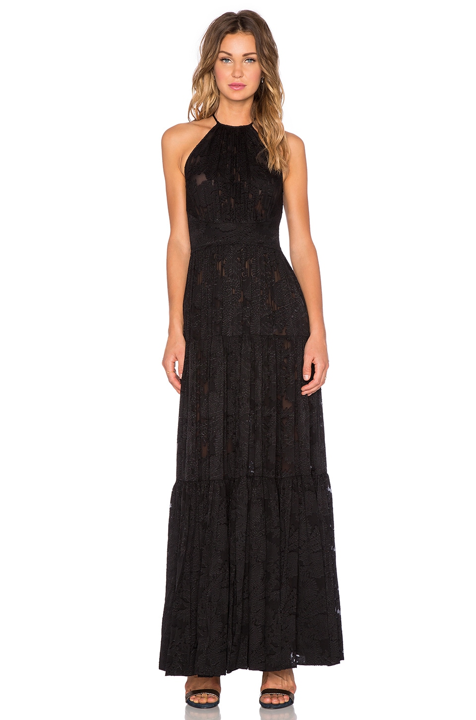 L'AGENCE Penelope Tiered Maxi Dress in Black | REVOLVE