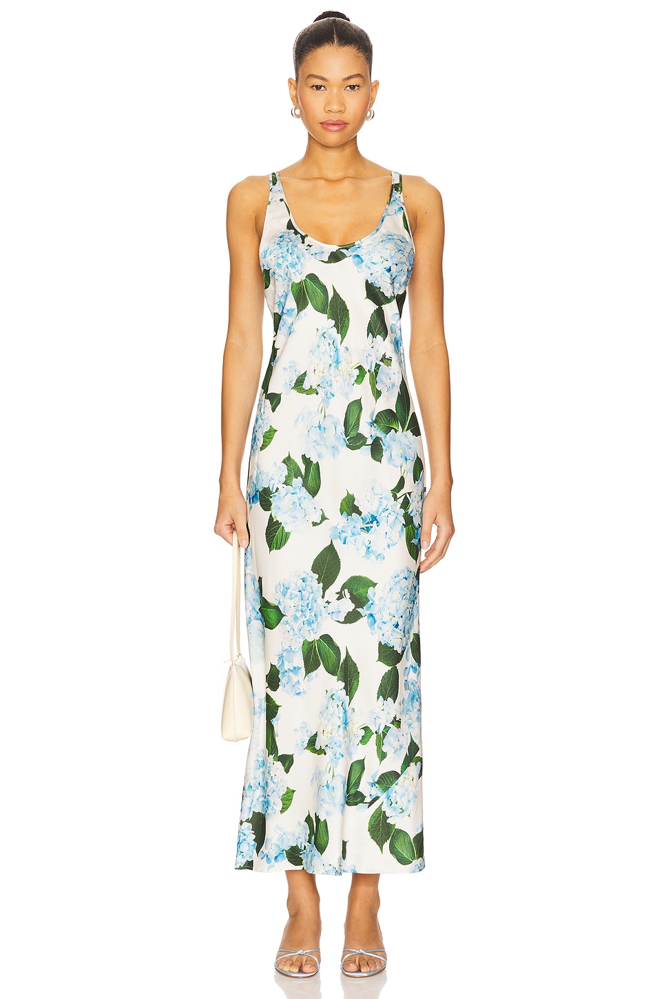blue hydrangea dress L'AGENCE Akiya Tank Dress in Ivory & Light Blue Hydrangea