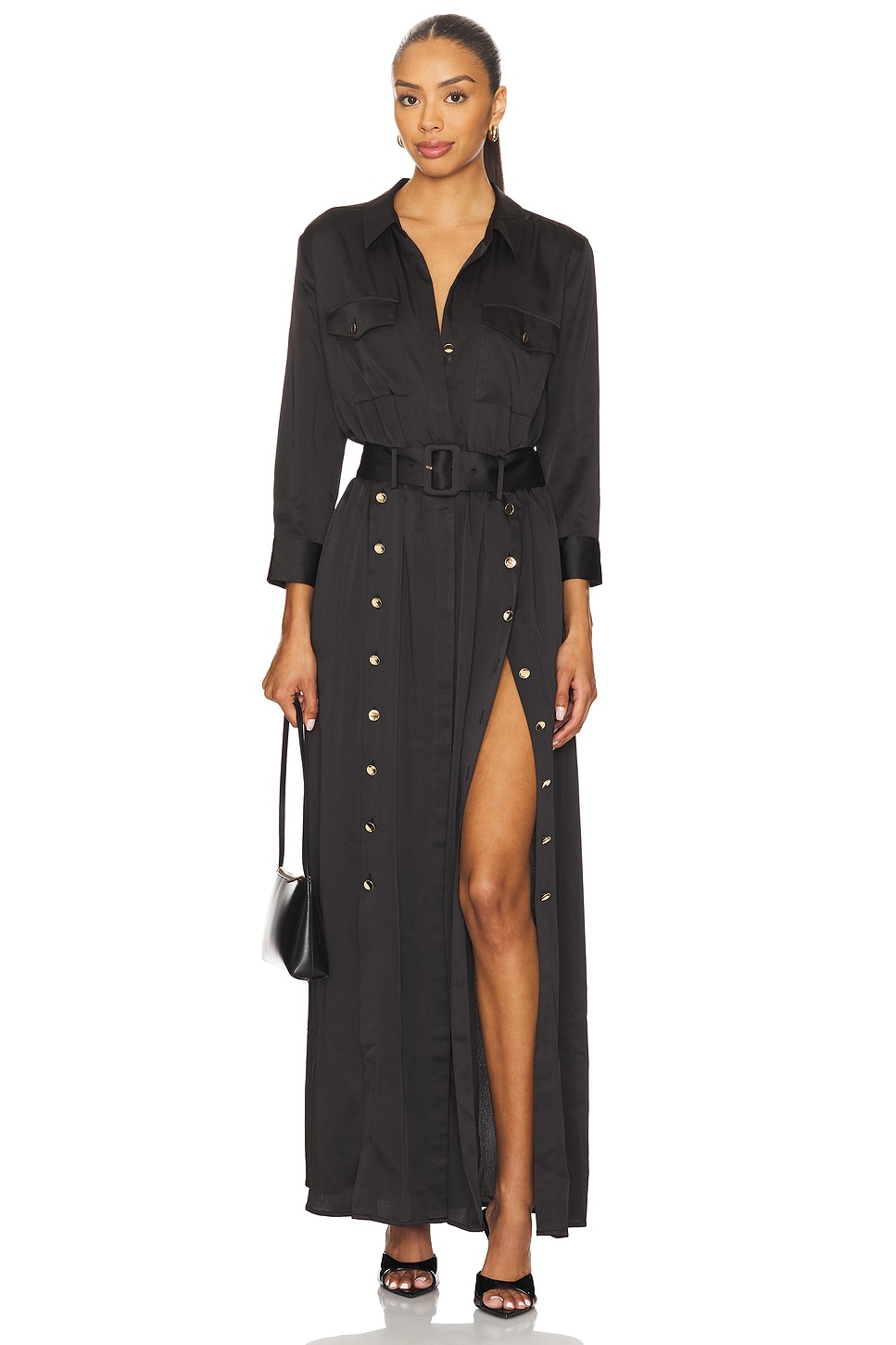 L'AGENCE Uriah Shirt Dress With Buttons in Black | REVOLVE