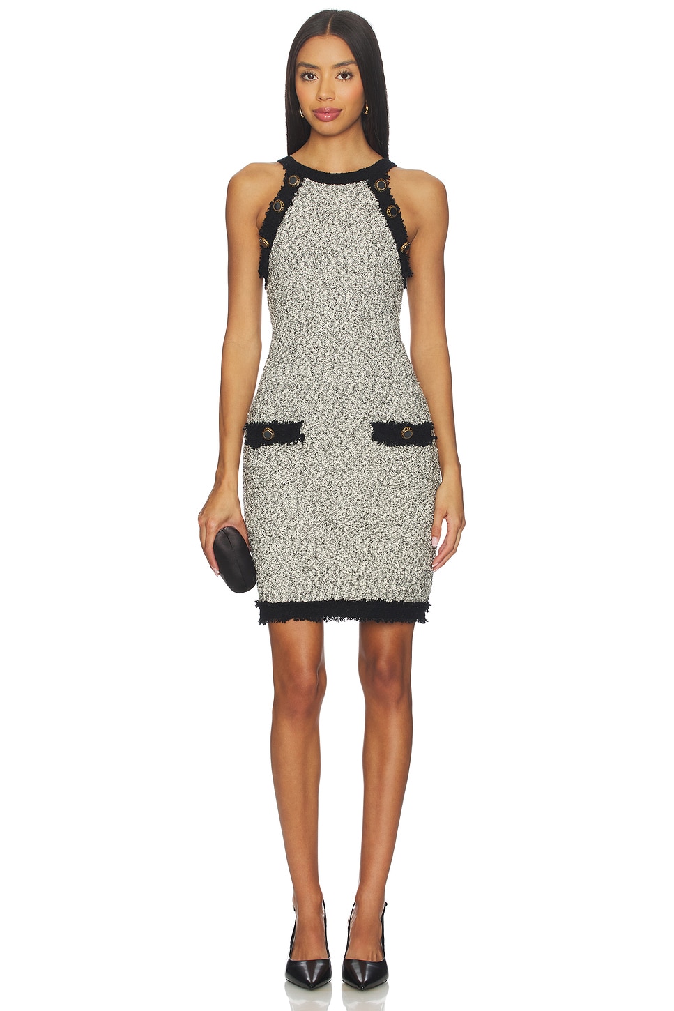 L'AGENCE Alanna Knit Shift Dress in White & Black | REVOLVE
