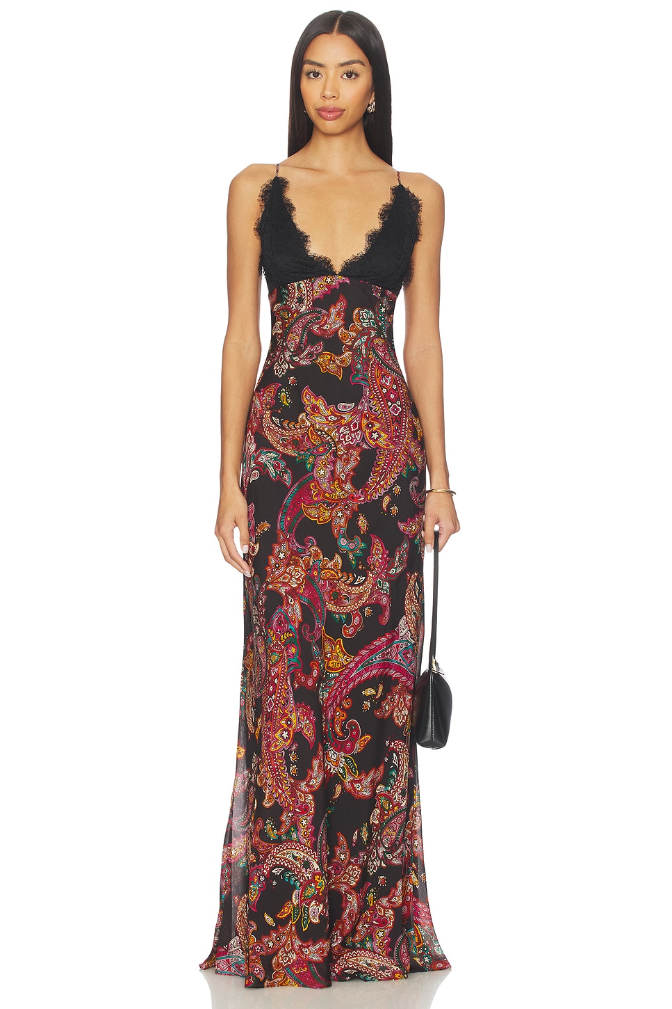 Paisley Slip Dress Burgundy Leopard Paisley LENZING ECOVERO Viscose Maxi  Slip Dress  FARM Rio
