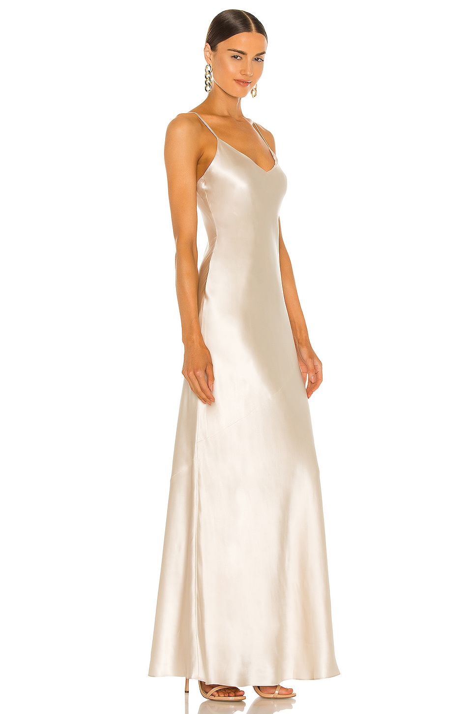 L'AGENCE Serita Maxi V-Neck Bias Dress in Champagne