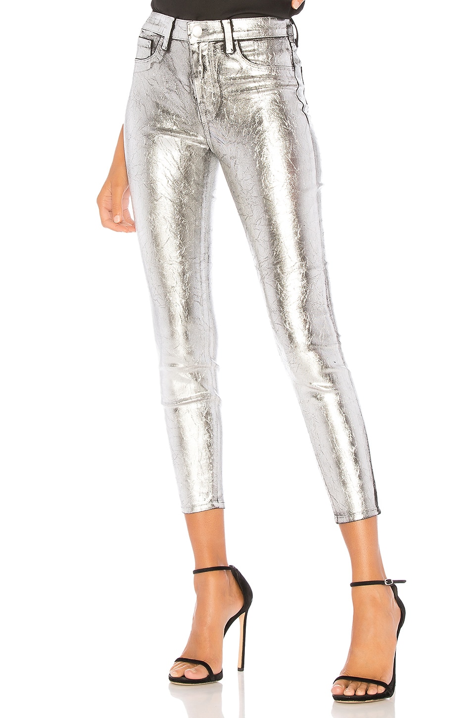 L'AGENCE Margot High Rise Skinny in Silver Foil | REVOLVE