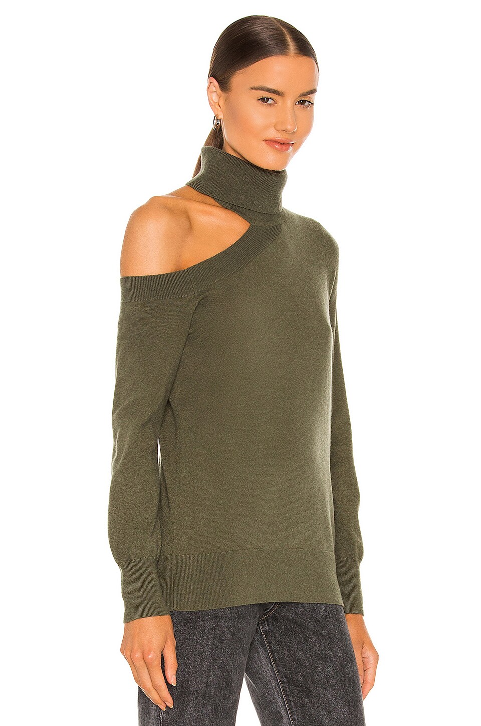 L'AGENCE Easton One Shoulder Sweater in Army