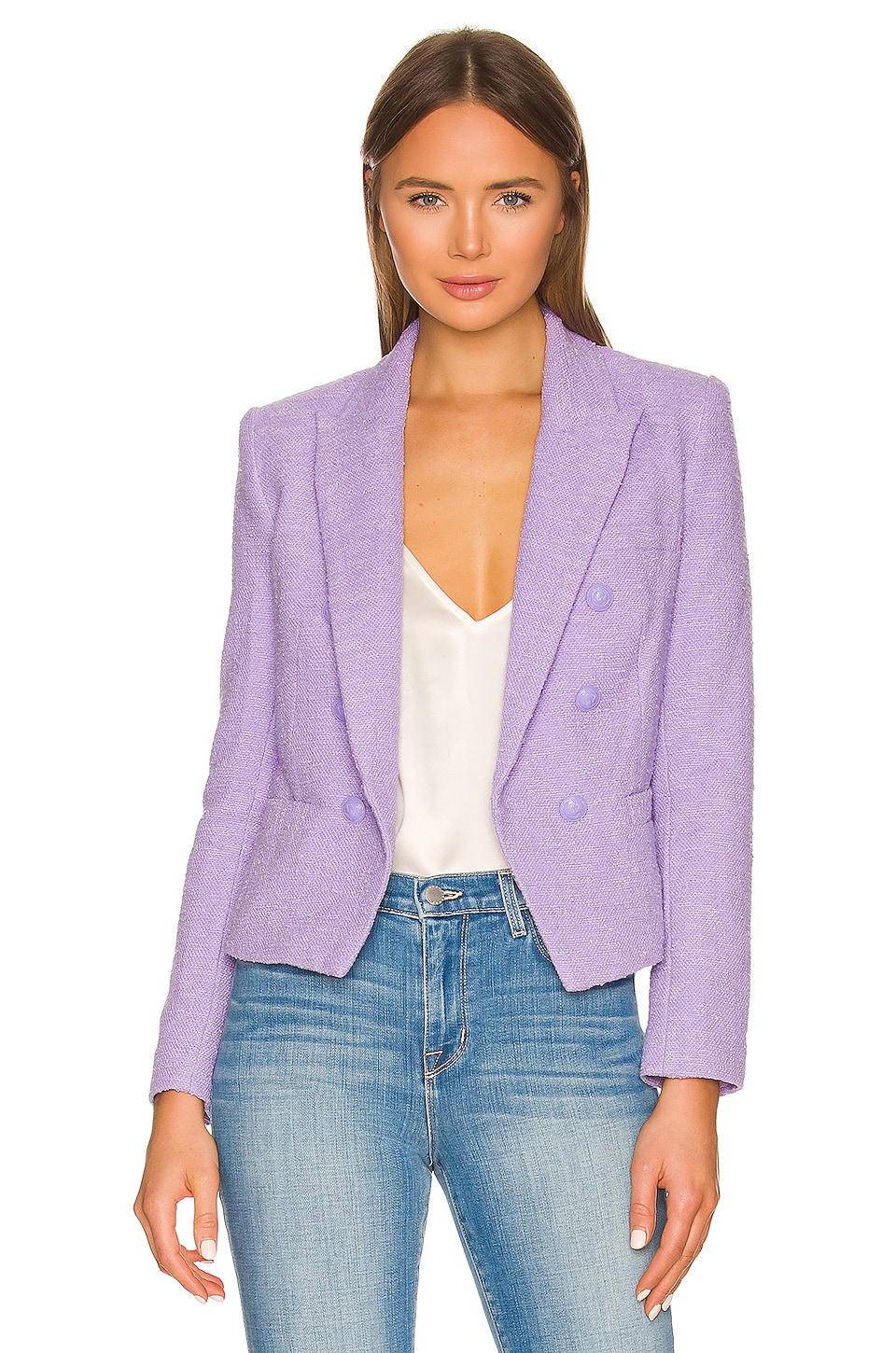 L Agence Brooke Double Breasted Crop Blazer In Lavender Revolve