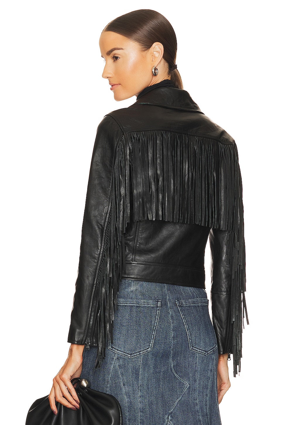 L'AGENCE Kravitz Fringe Leather Jacket in Black | REVOLVE