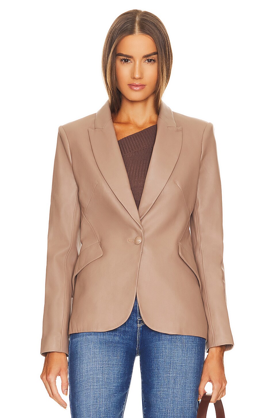 L'AGENCE Chamberlain Leather Blazer in Chanterelle