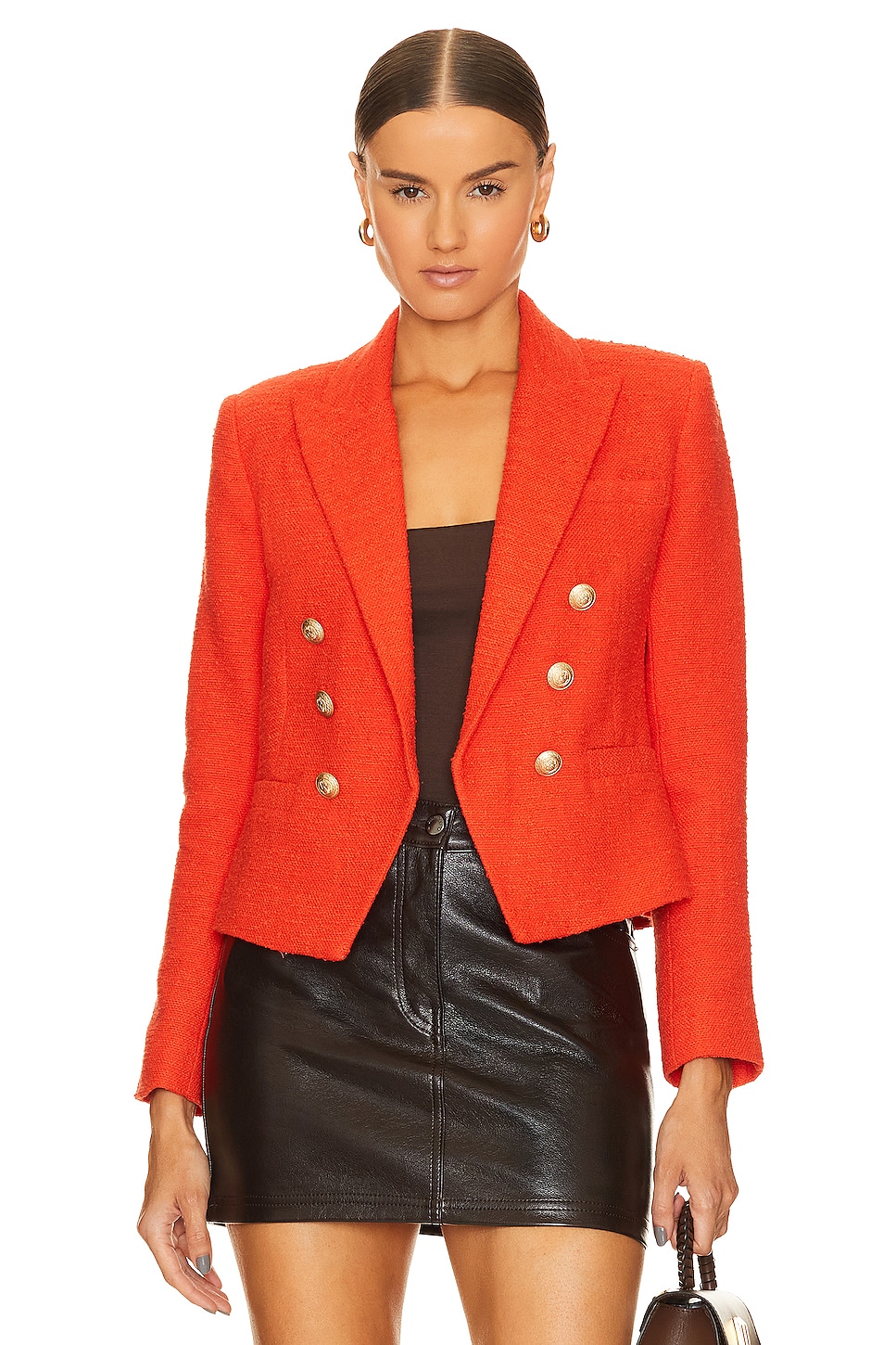 L'AGENCE Brooke Double Breasted Crop Blazer in Fire Red